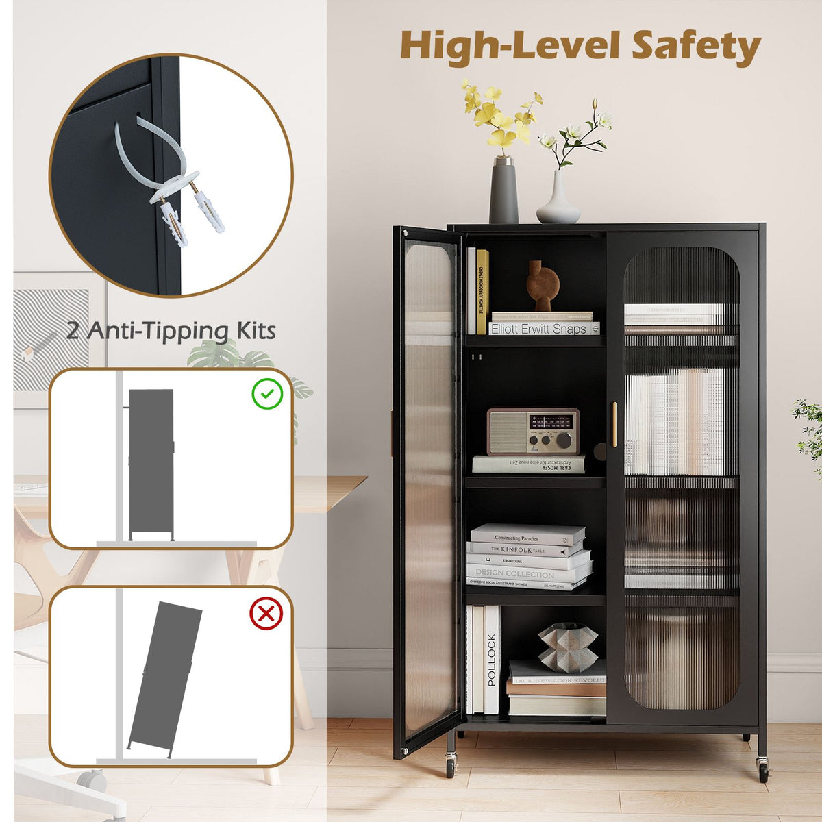 1/2-Door Metal Storage Cabinet with Semi-Transparent Doors