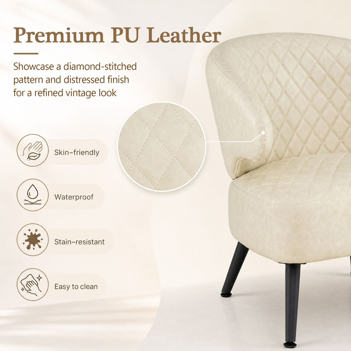 Mid Century Modern Accent Chair with PU Leather Upholstered Armchair