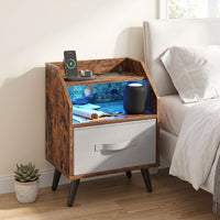 Mid Century Modern Bedside Table with Folding Fabric Drawer and Raised Support Feet