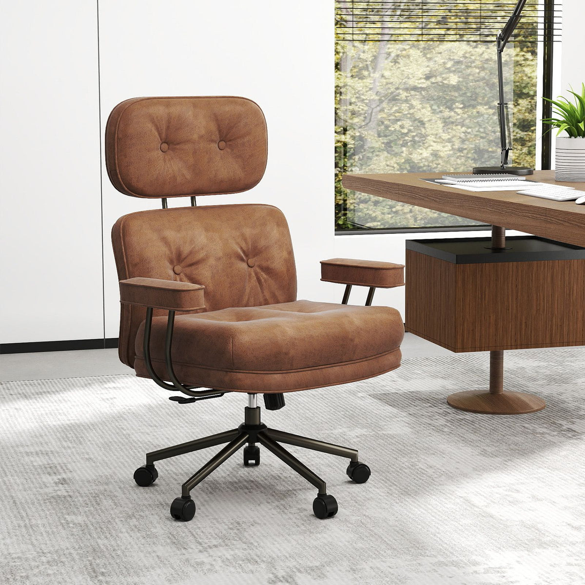 Mid Century Modern Suede Fabric Home Office Chair with Adjustable Back