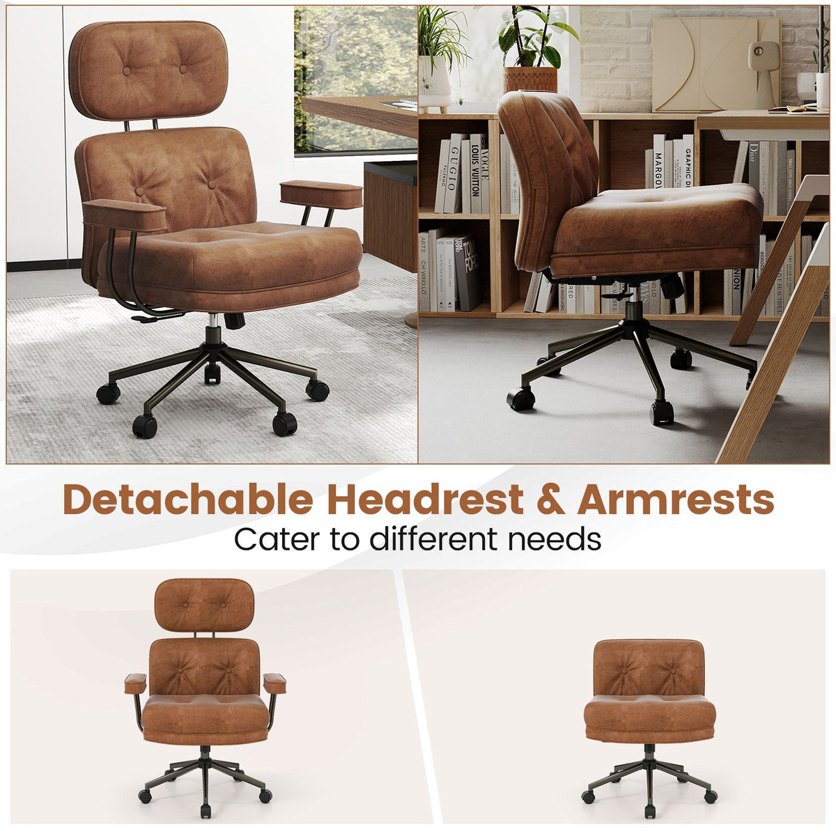 Mid Century Modern Suede Fabric Home Office Chair with Adjustable Back