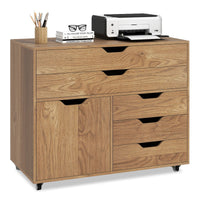 Giantex 5-Drawer Chest with Door, Mobile Chest of Drawers with 5 Casters