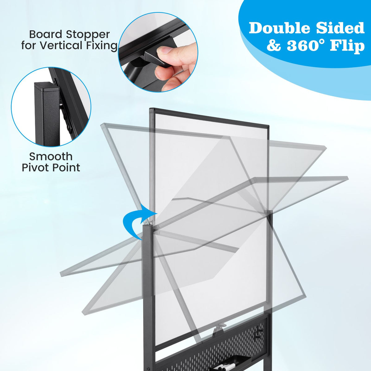 Mobile Whiteboard 120x90cm Large Magnetic with Stand for Home Office