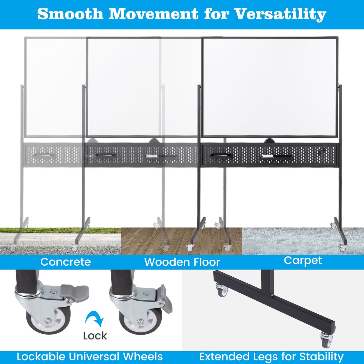 Mobile Whiteboard 120x90cm Large Magnetic with Stand for Home Office