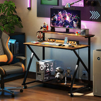 Mobile Computer Desk with Power Outlets and Storage Shelf for Home