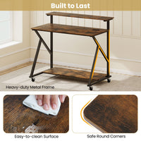 Mobile Computer Desk with Power Outlets and Storage Shelf for Home