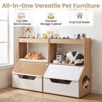 Modern Cat Litter Box Enclosure 3-in-1 Hidden Cat House Cabinet with 4 Cubbies