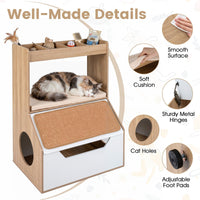 Modern Cat Litter Box Enclosure 3-in-1 Hidden Cat House Cabinet with 4 Cubbies
