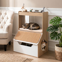 Modern Cat Litter Box Enclosure 3-in-1 Hidden Cat House Cabinet with 4 Cubbies