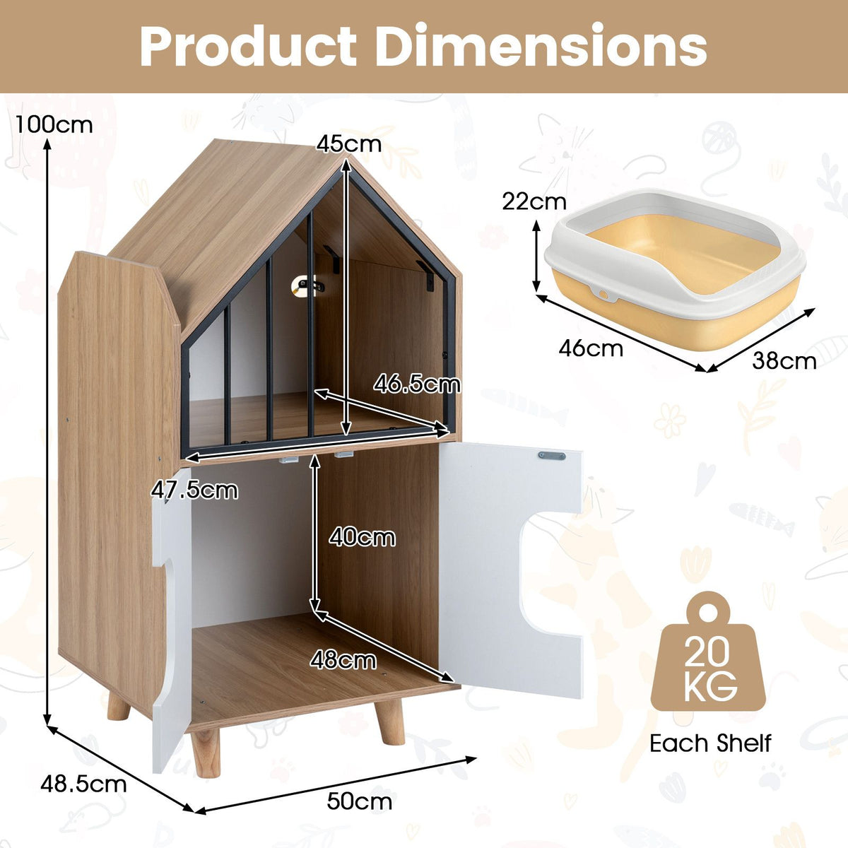 Modern Cat Litter Box Enclosure 3-in-1 Hidden Cat House Cabinet with Shelf