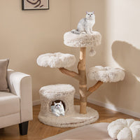 Modern Cat Tower with Natural Jute Scratching Post and Dangling Ball