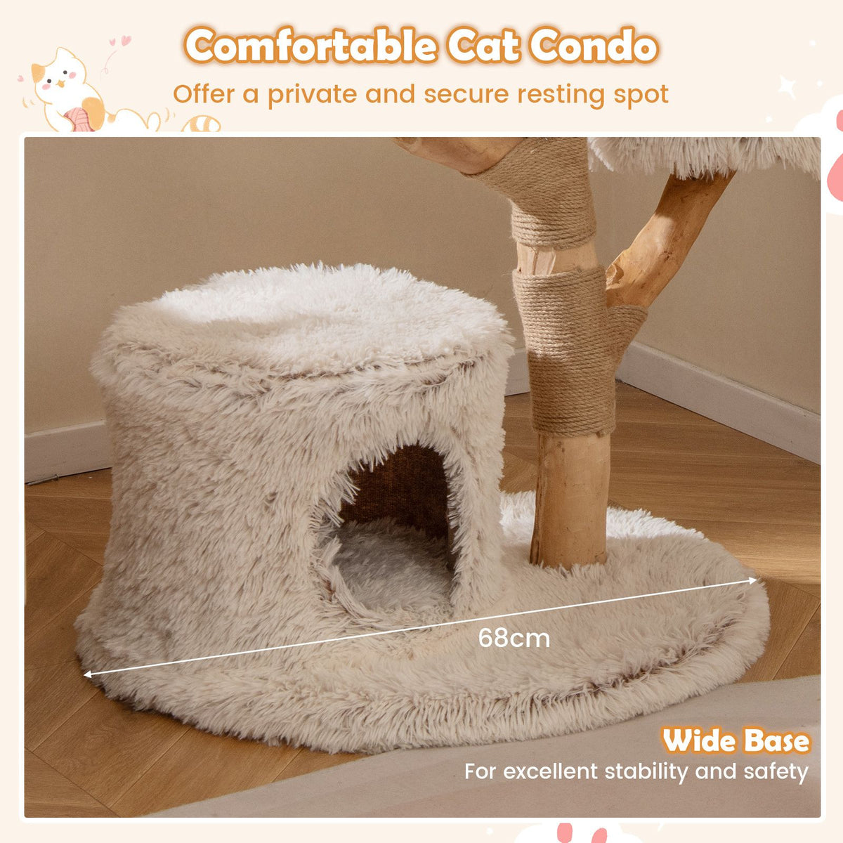Modern Cat Tower with Natural Jute Scratching Post and Dangling Ball