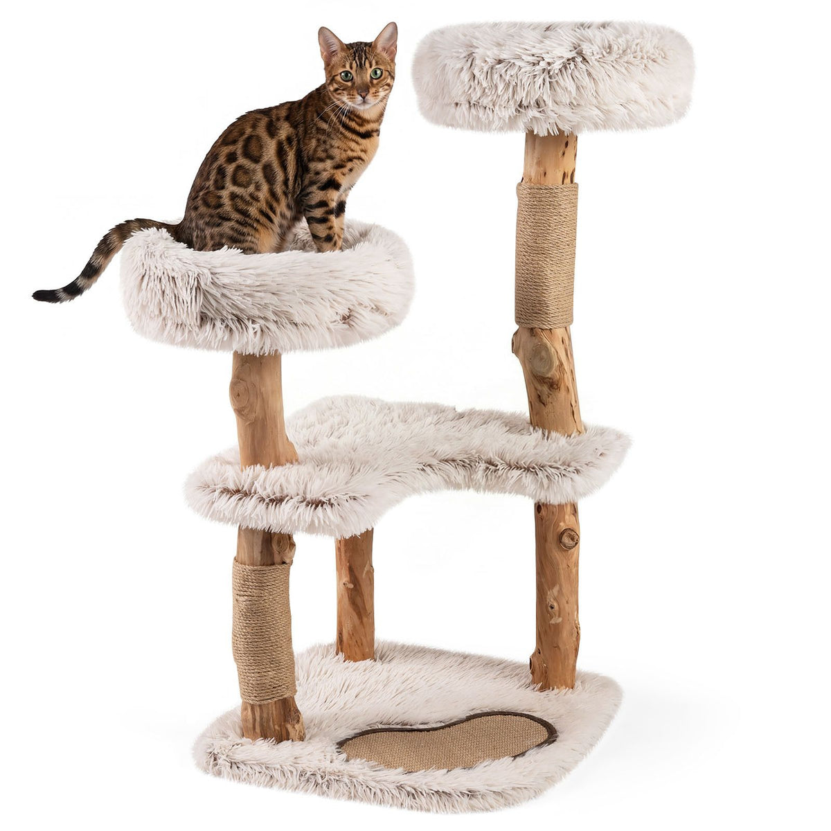 Modern Cat Tree Tower 101cm with Luxury Real Wood Natural Branch