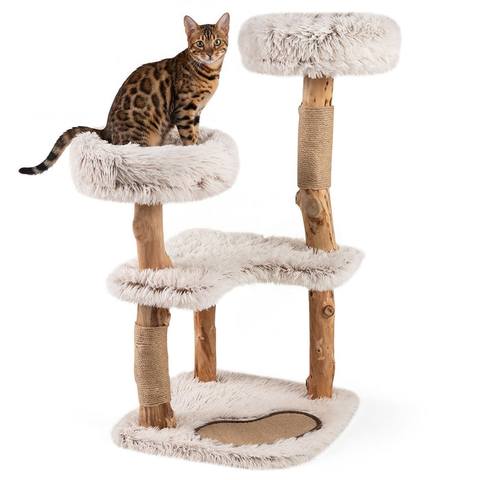 Modern Cat Tree Tower 101cm with Luxury Real Wood Natural Branch