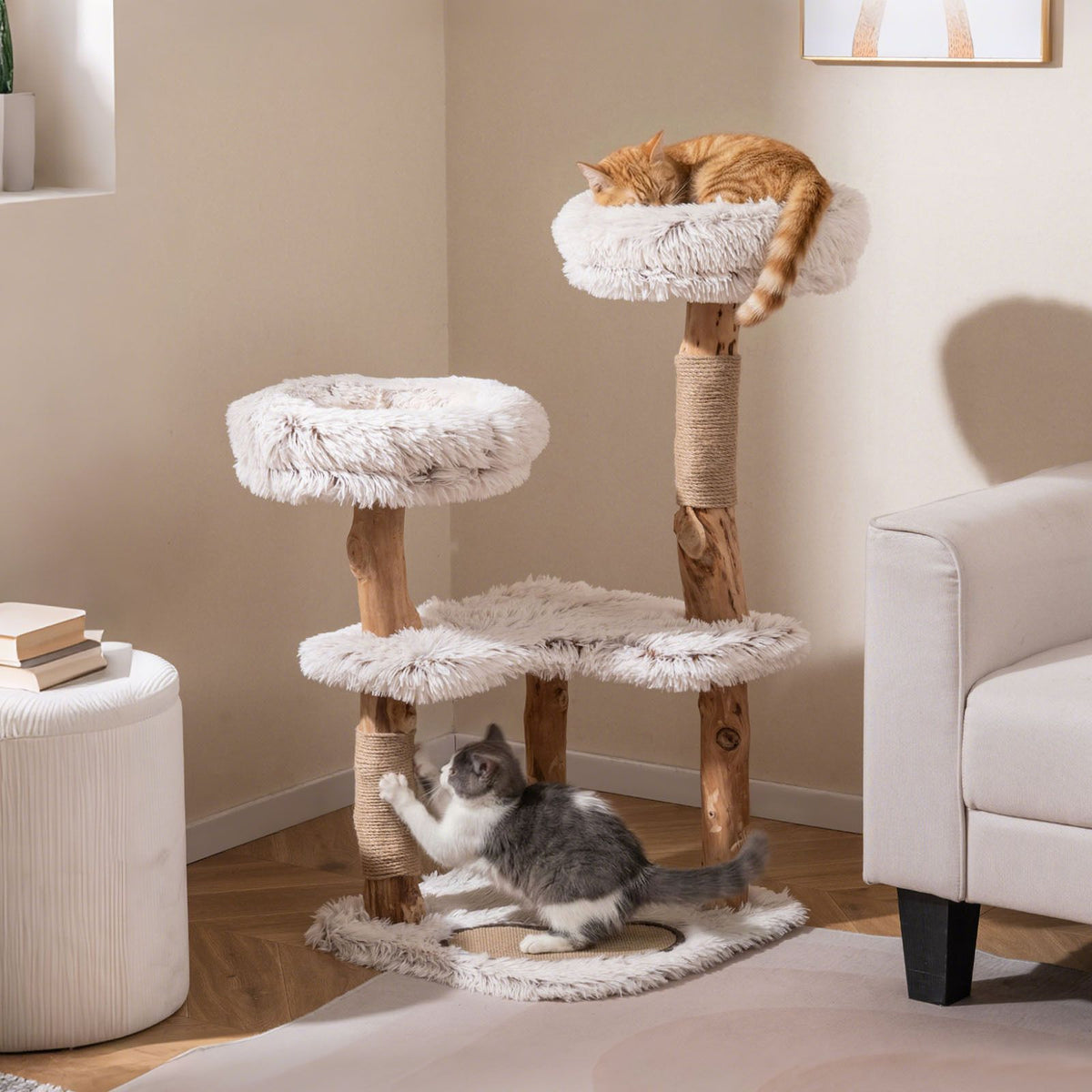 Modern Cat Tree Tower 101cm with Luxury Real Wood Natural Branch