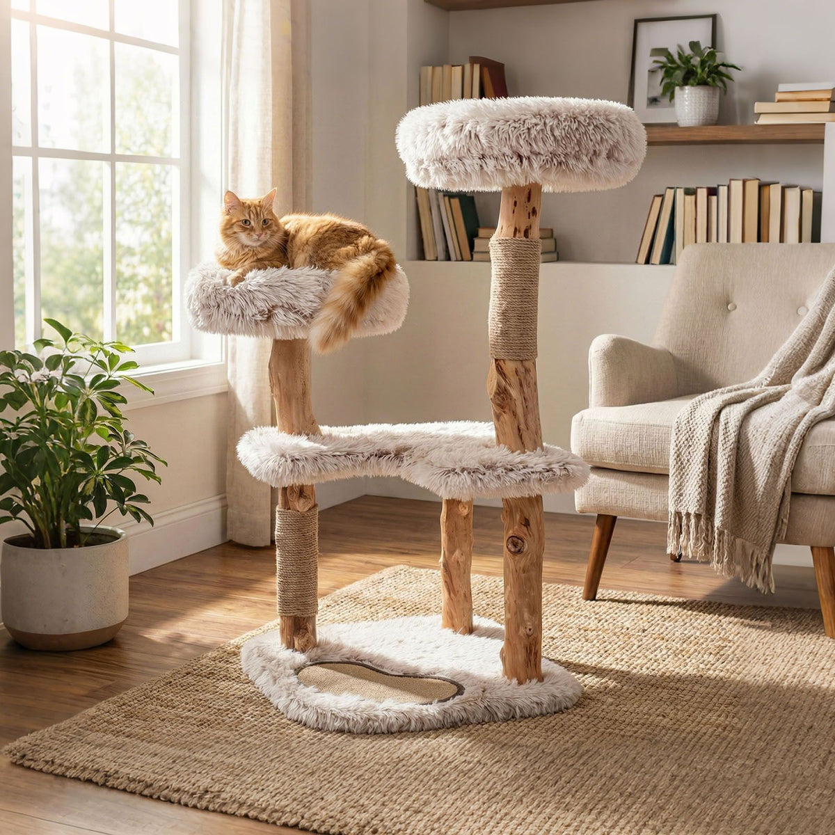 Modern Cat Tree Tower 101cm with Luxury Real Wood Natural Branch