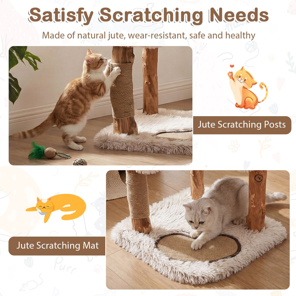 Modern Cat Tree Tower 101cm with Luxury Real Wood Natural Branch