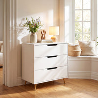 Modern 3 Drawer Dresser with Metal Legs and Anti Tipping Cutout Handles