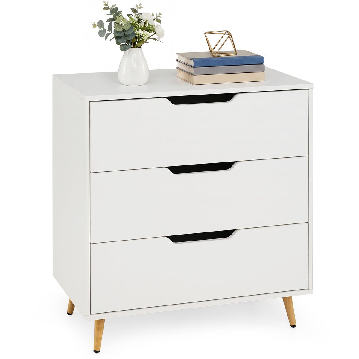 Modern 3 Drawer Dresser with Metal Legs and Anti Tipping Cutout Handles