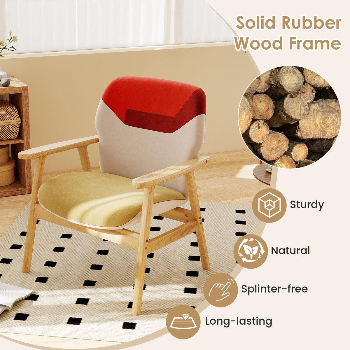 Modern Accent Chair with Spacious Backrest and Sponge Padded Seat Cushion