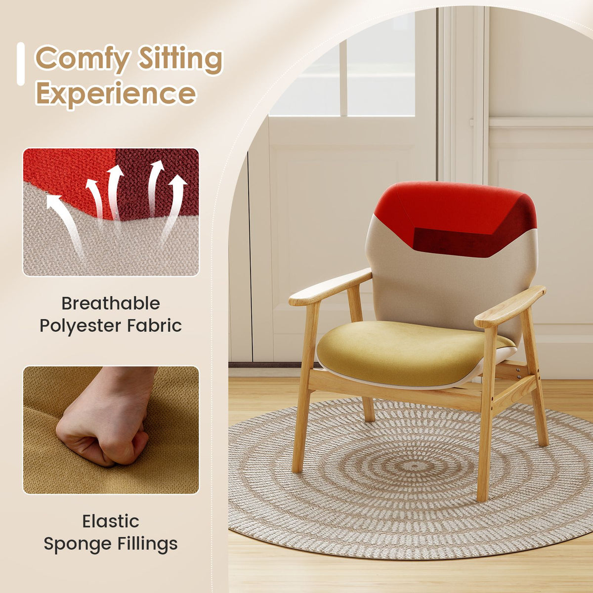 Modern Accent Chair with Spacious Backrest and Sponge Padded Seat Cushion
