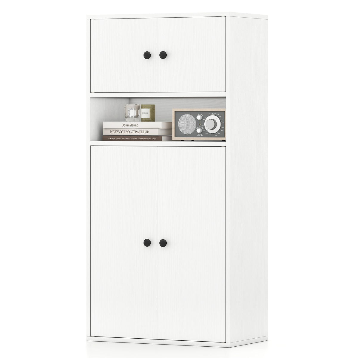 Modern Bookcase Floor Standing Storage Cabinet with Doors and Adjustable Shelf