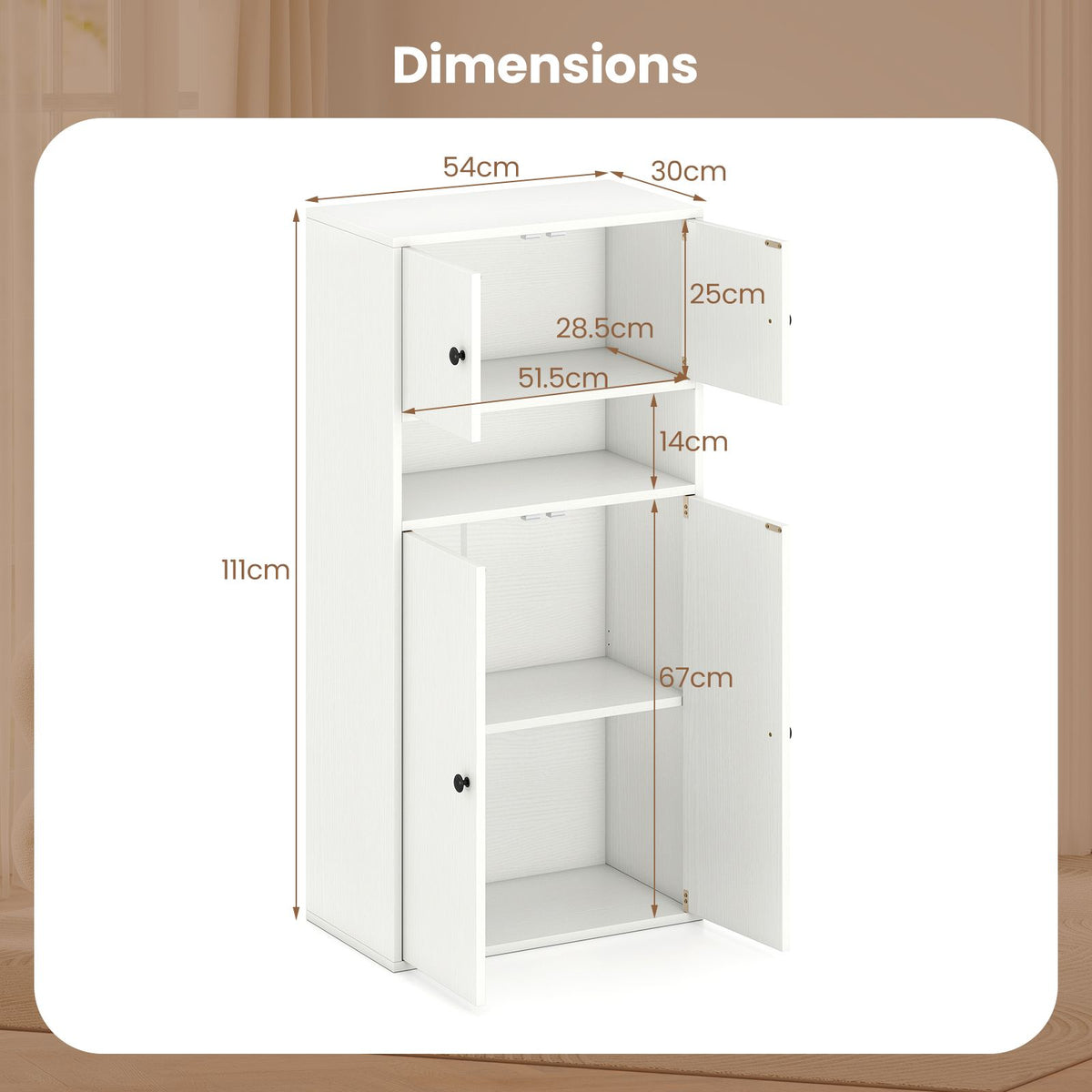 Modern Bookcase Floor Standing Storage Cabinet with Doors and Adjustable Shelf
