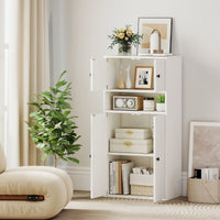 Modern Bookcase Floor Standing Storage Cabinet with Doors and Adjustable Shelf