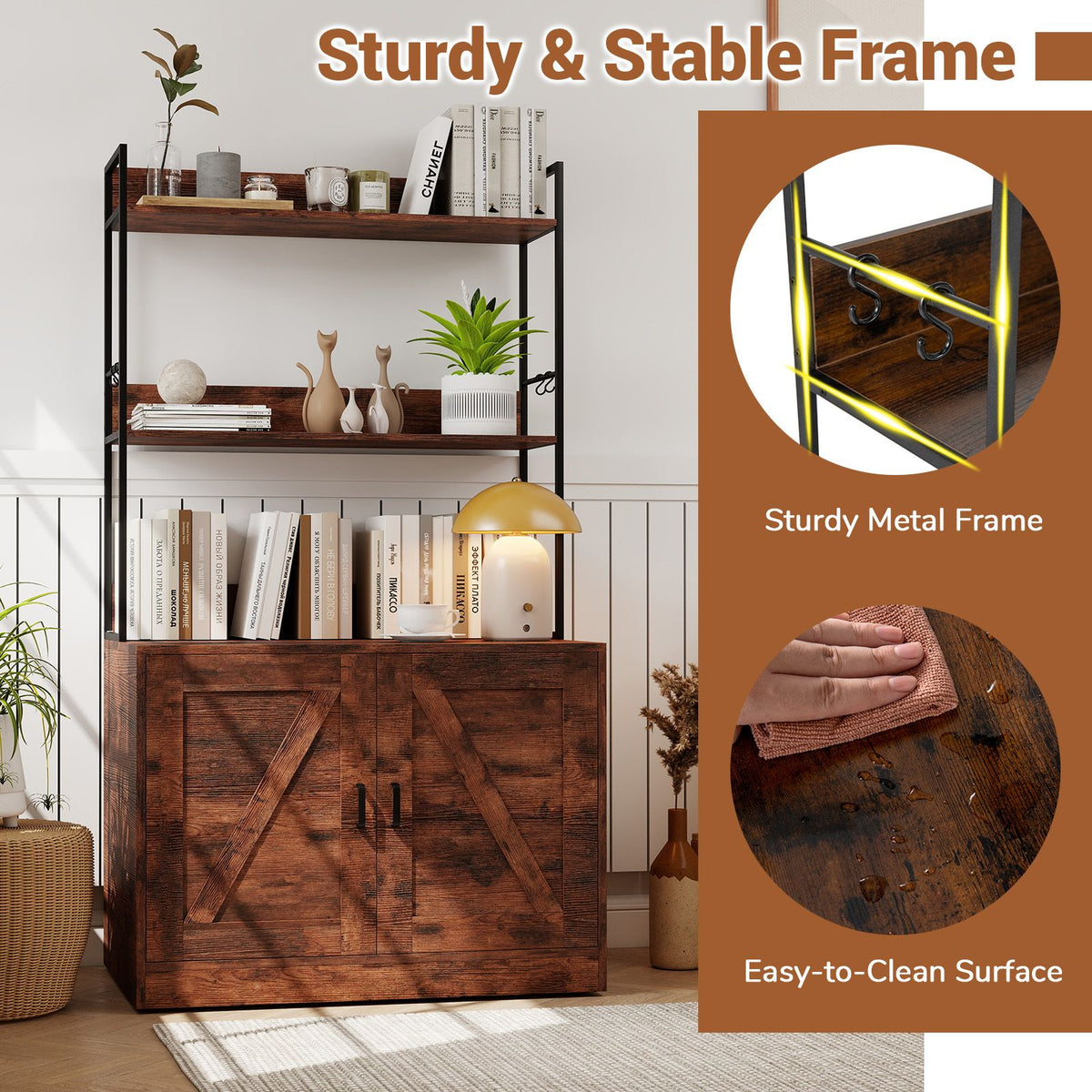 Modern Cat Litter Box Enclosure Hidden Cat Washroom Cabinet with 3-Tier Shelves