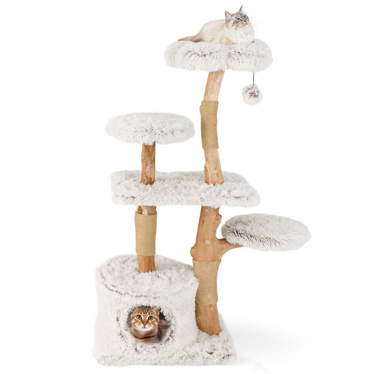 Natural Branch Cat Tree Luxury Solid Wood for Indoor Kitten and Cat