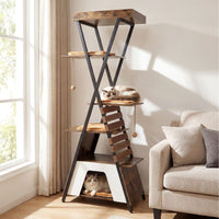 Modern Cat Tree for Indoor Cats with Elevated Perch and Large Condo for Cats