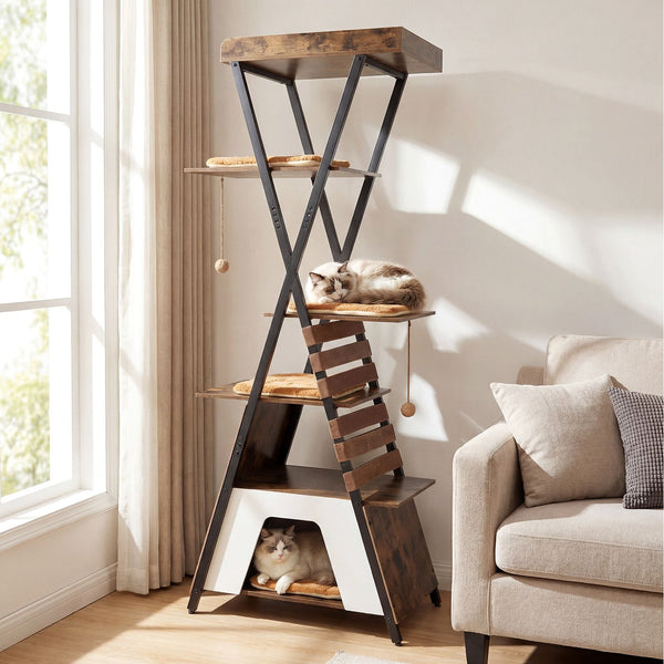 Modern Cat Tree for Indoor Cats with Elevated Perch and Large Condo for Cats