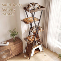 Modern Cat Tree for Indoor Cats with Elevated Perch and Large Condo for Cats