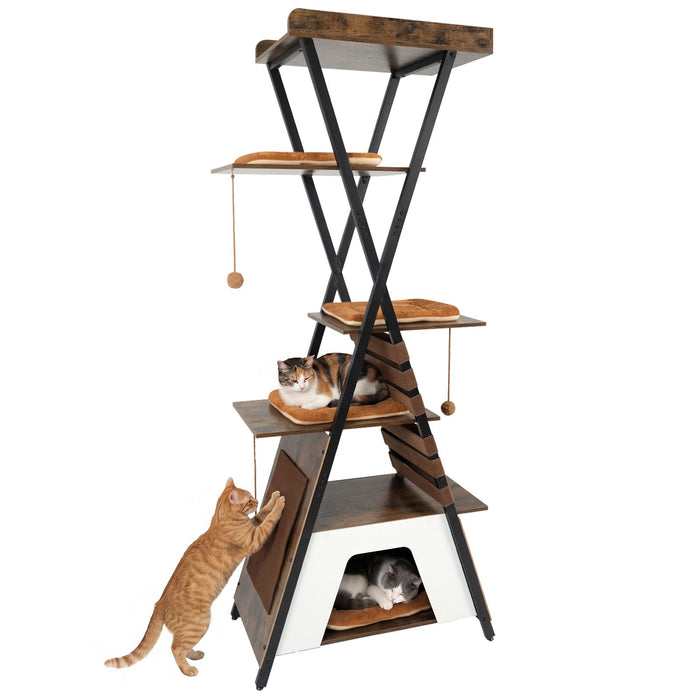 Modern Cat Tree for Indoor Cats with Elevated Perch and Large Condo for Cats