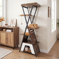 Modern Cat Tree for Indoor Cats with Elevated Perch and Large Condo for Cats