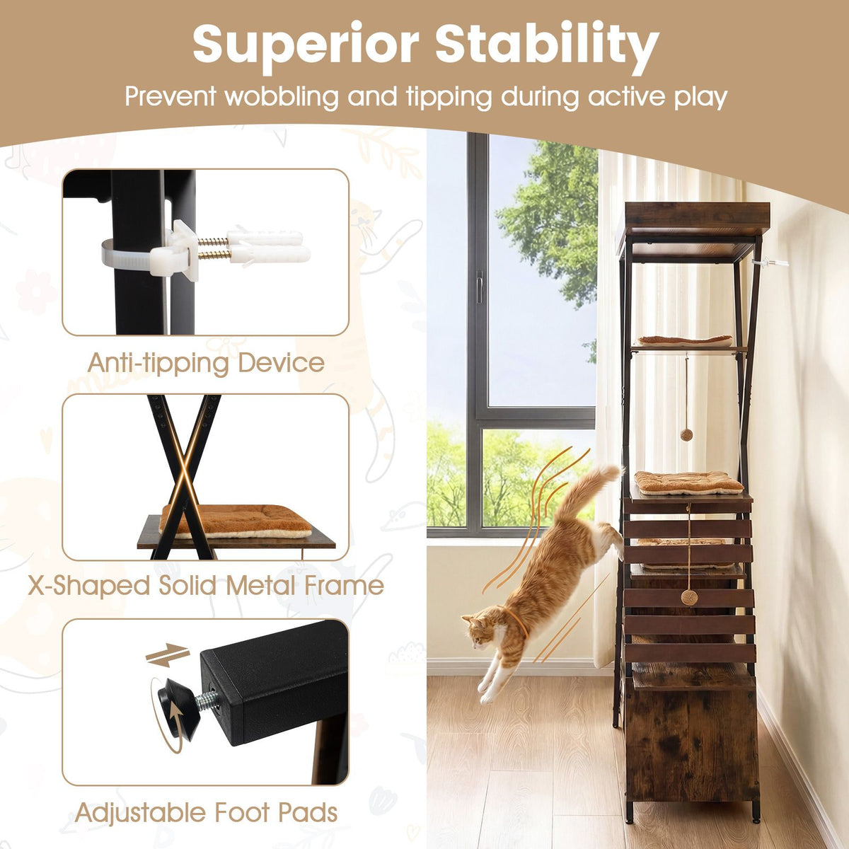 Modern Cat Tree for Indoor Cats with Elevated Perch and Large Condo for Cats