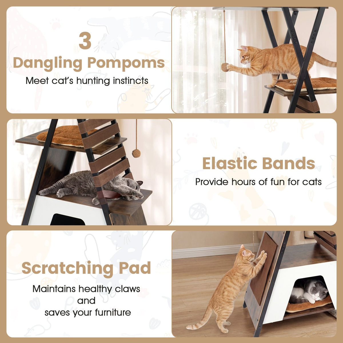 Modern Cat Tree for Indoor Cats with Elevated Perch and Large Condo for Cats