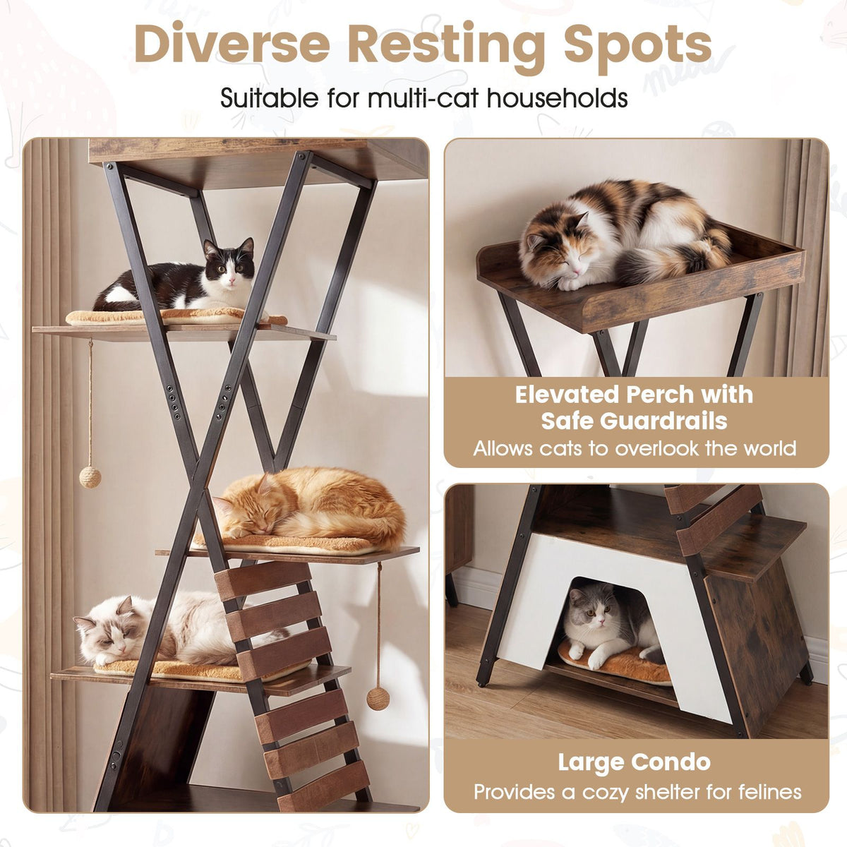 Modern Cat Tree for Indoor Cats with Elevated Perch and Large Condo for Cats