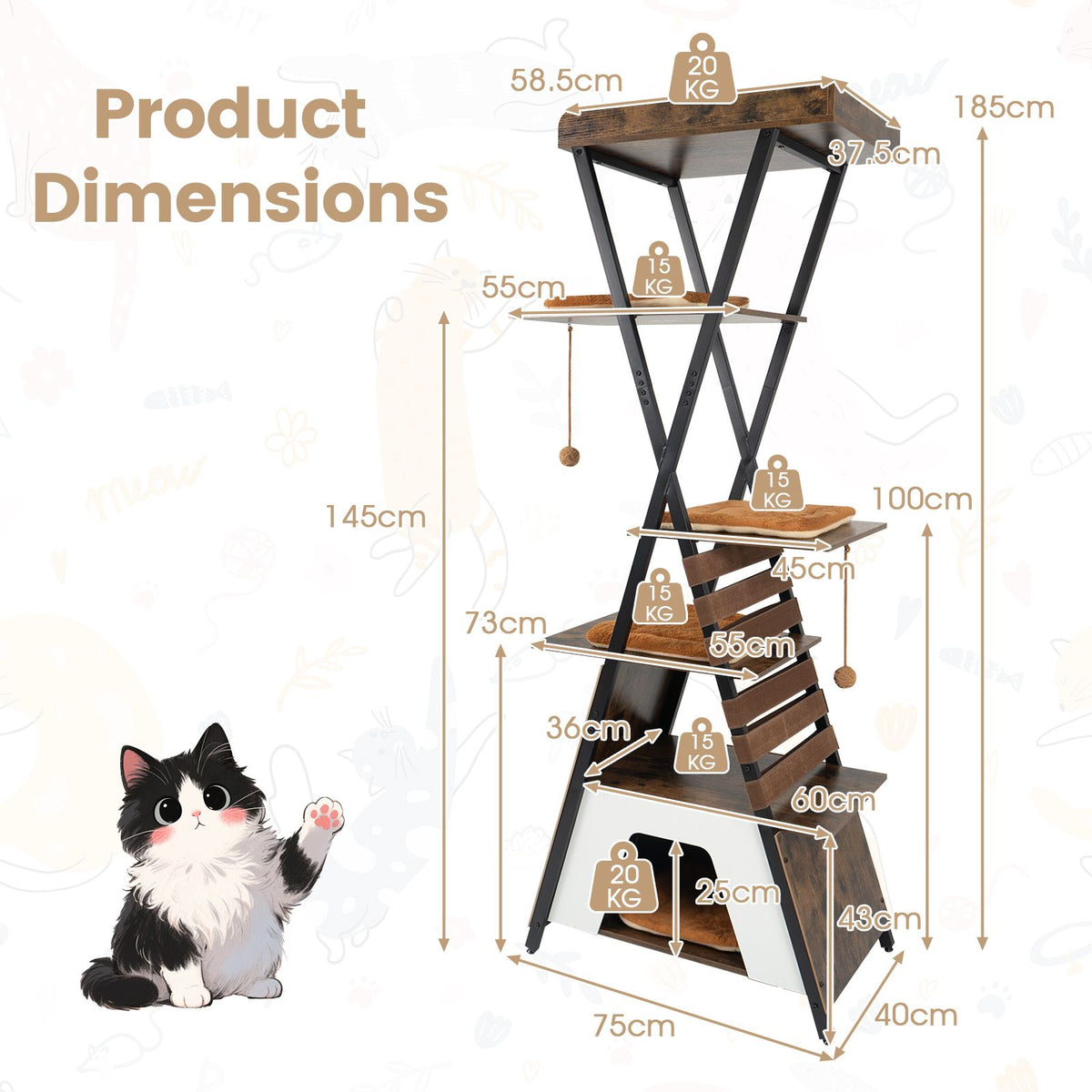 Modern Cat Tree for Indoor Cats with Elevated Perch and Large Condo for Cats