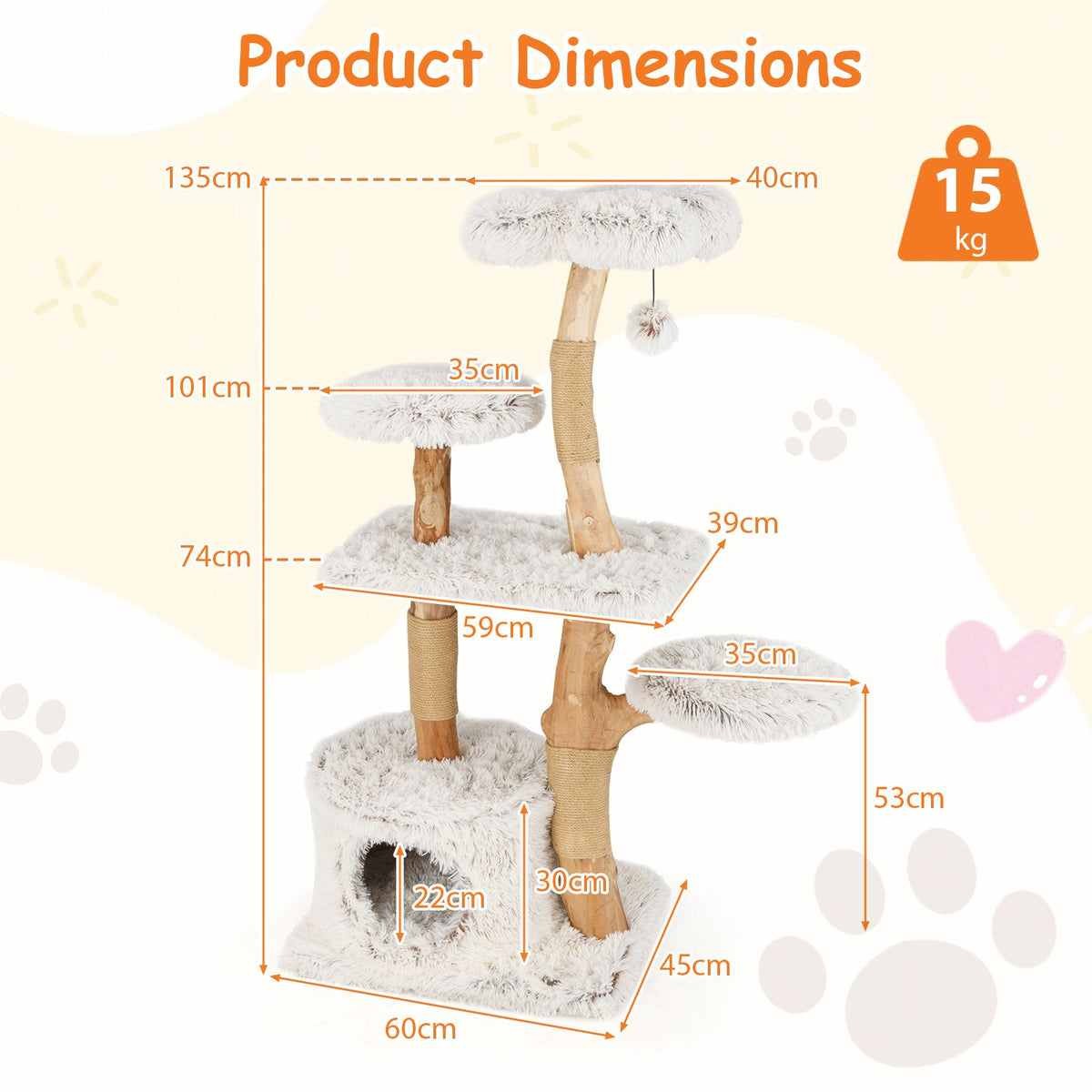 Natural Branch Cat Tree Luxury Solid Wood for Indoor Kitten and Cat