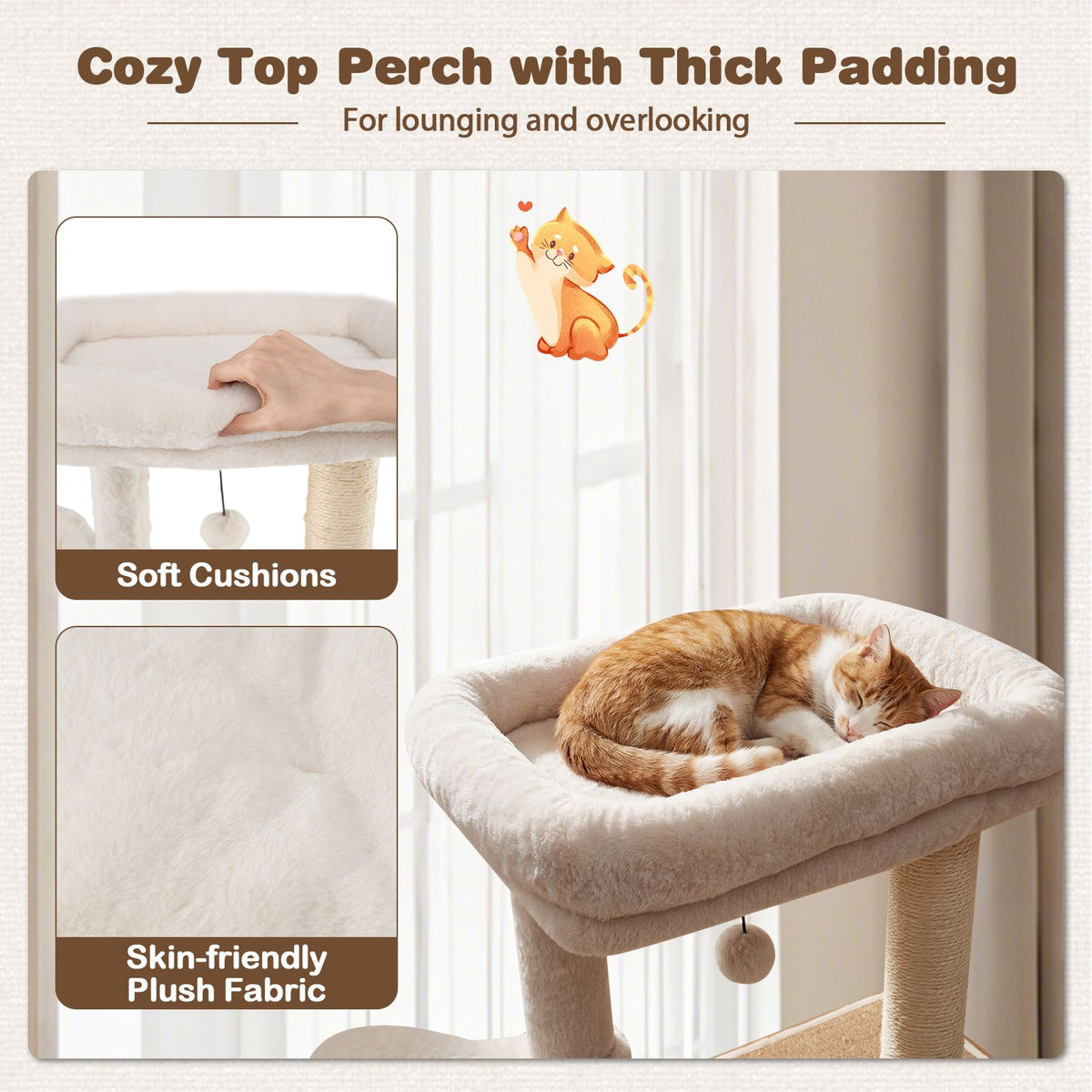 148 CM Tall Modern Cat Tree with Sisal Scratching Posts and Wide Perch