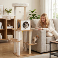 148 CM Tall Modern Cat Tree with Sisal Scratching Posts and Wide Perch