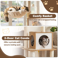 148 CM Tall Modern Cat Tree with Sisal Scratching Posts and Wide Perch