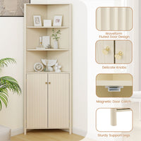 Modern Corner Storage Cabinet with 5 Shelves and 2 Fluted Doors
