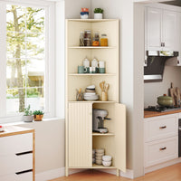 Modern Corner Storage Cabinet with 5 Shelves and 2 Fluted Doors