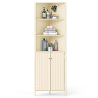 Modern Corner Storage Cabinet with 5 Shelves and 2 Fluted Doors