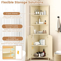 Modern Corner Storage Cabinet with 5 Shelves and 2 Fluted Doors