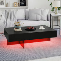 Modern LED Coffee Table with 3 Storage Drawers and Rectangular Center Table for Living Room