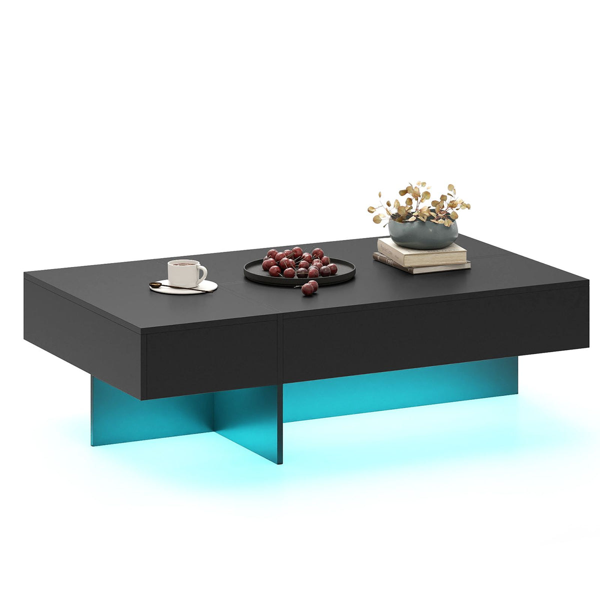 Modern LED Coffee Table with 3 Storage Drawers and Rectangular Center Table for Living Room