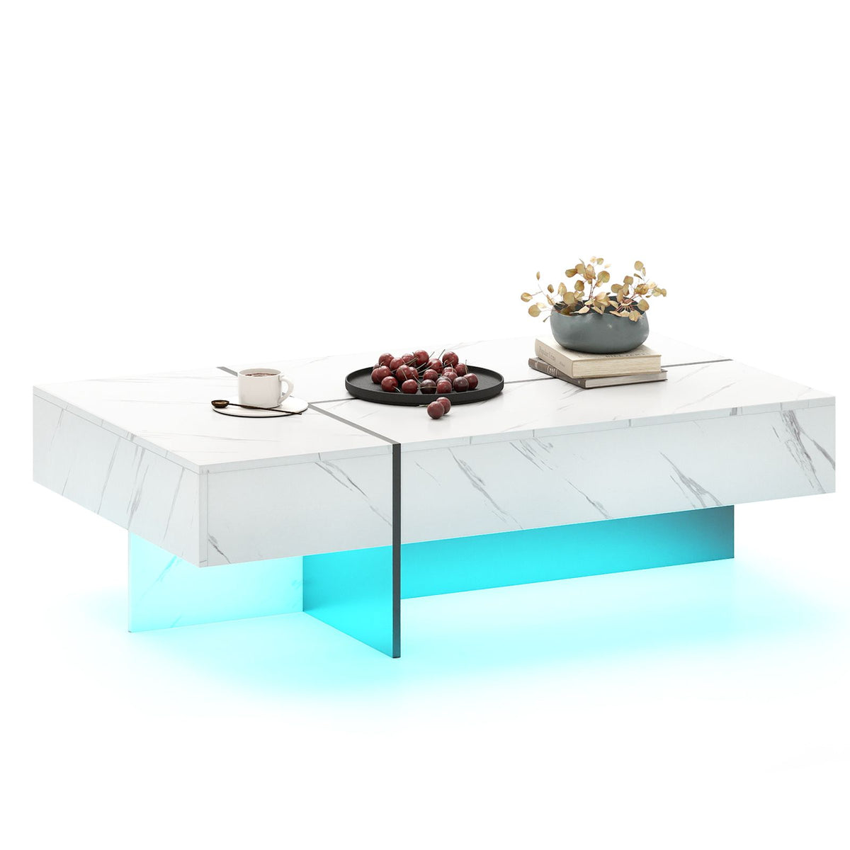 Modern LED Coffee Table with 3 Storage Drawers and Rectangular Center Table for Living Room
